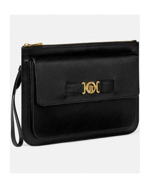Versace Black Medusa-Plaque Zipped Clutch Bag for men