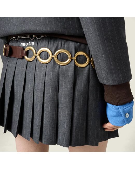 Miu Miu Gray Pleated Pinstripe Miniskirt