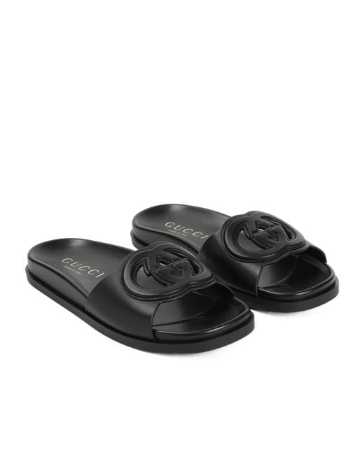 Gucci Black Interlocking G Cut Out Sandals