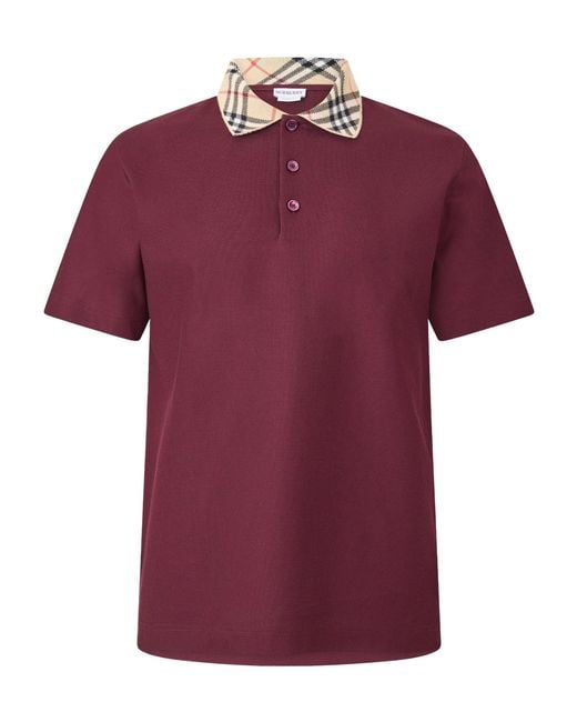 Burberry Red Classic Plaid Collar Polo Shirt for men