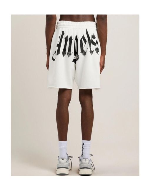 Palm Angels White Logo Elasticated Shorts for men