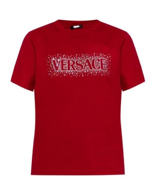 Versace Red Logo-Embellished Crewneck T-Shirt
