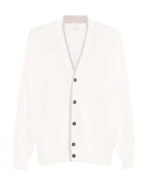 Eleventy White Buttoned V-Neck Cardigan for men
