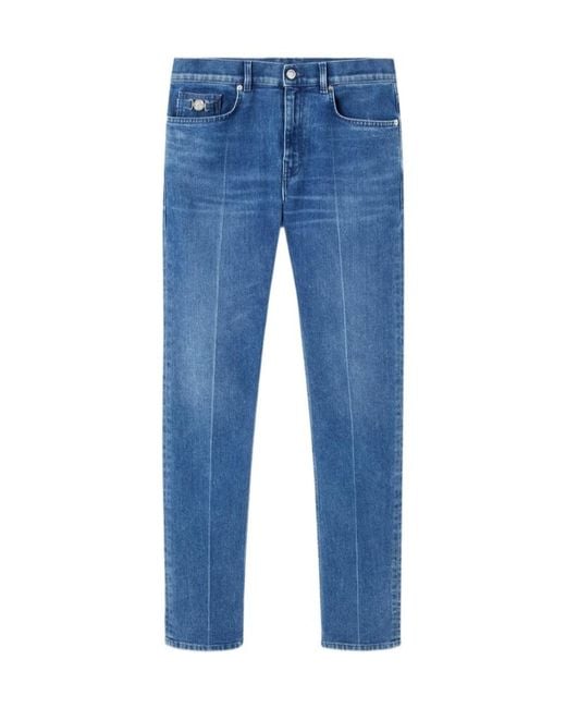 Versace Blue Logo-Patch Slim-Cut Denim Jeans for men