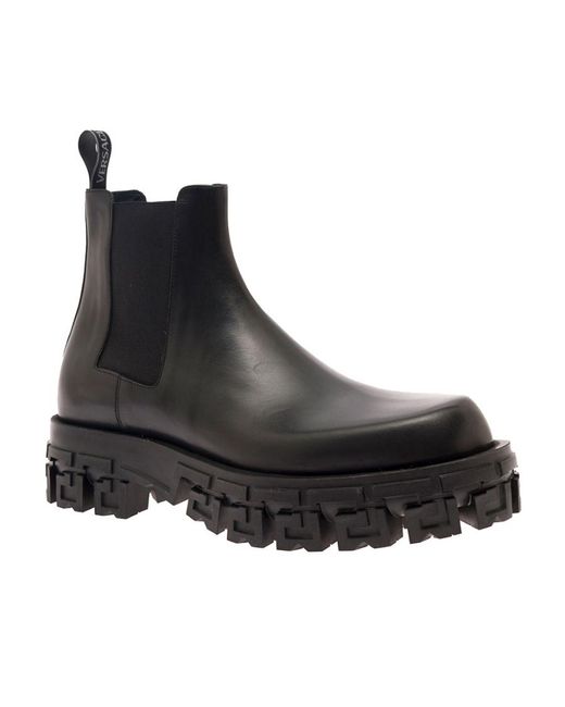 Versace Black Round Toe Ankle Boots for men