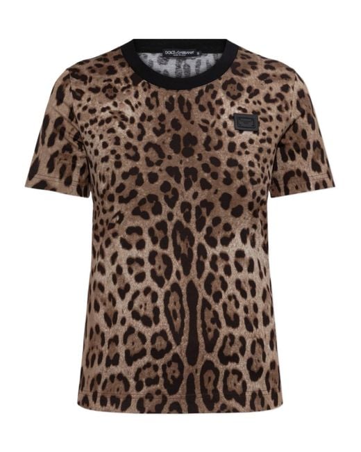 Dolce & Gabbana Brown Leopard Printed Crewneck T-Shirt