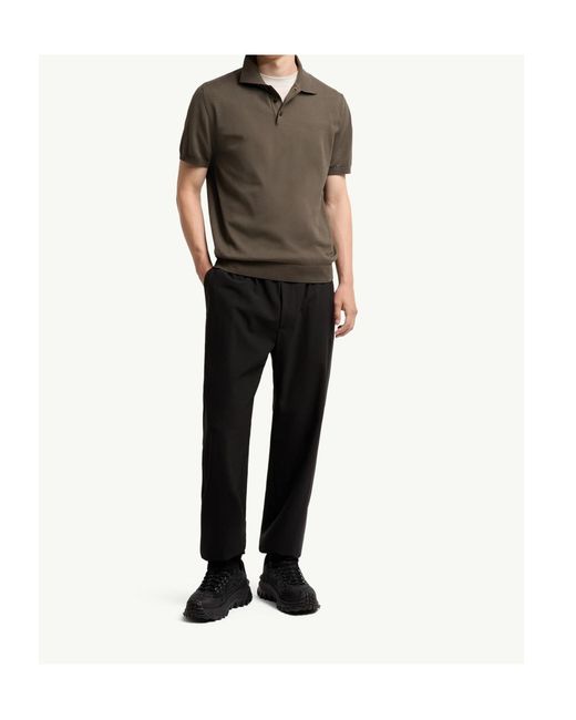 Moncler Brown Logo Cotton Knit Polo for men