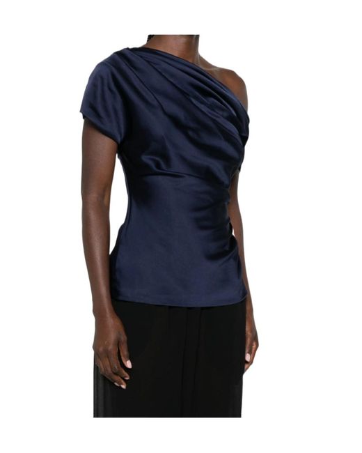 Jonathan Simkhai Blue One-Shoulder Draped Top