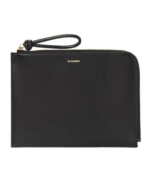 Jil Sander Black Leather Envelope Pouch