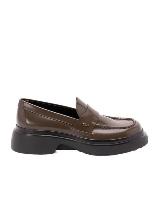 Tod's Black Logo Plaque Slip-On Loafers