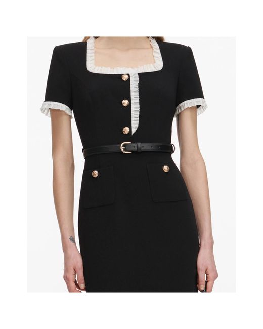 Self-Portrait Black Crepe Contrast Frill Midi Dress