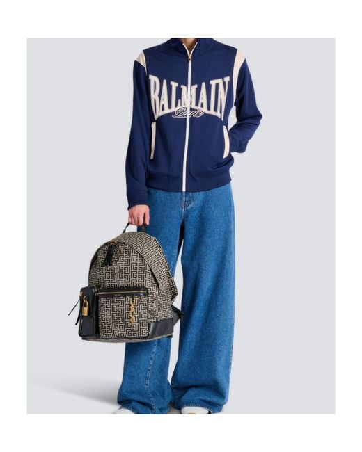 Balmain Gray Pulse Monogram Jacquard Backpack for men