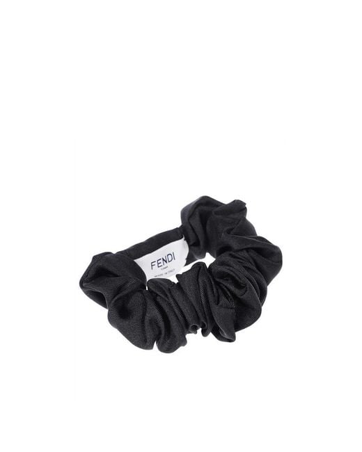Fendi Black Logo-Plaque Silk Scrunchie
