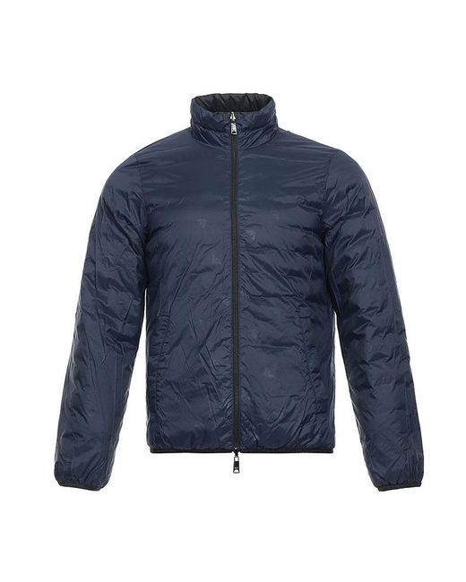 Emporio Armani Blue Double-Sided Down Jacket With Logo for men