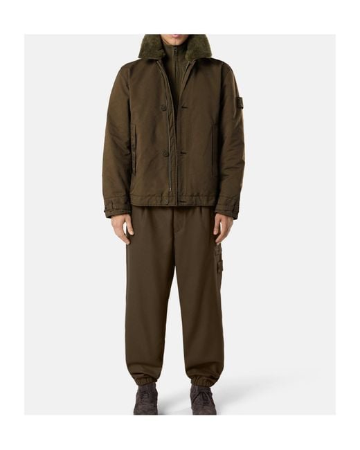 Stone Island Brown Padded Coach Jacket With Detachable Collar And Anti-Drop for men