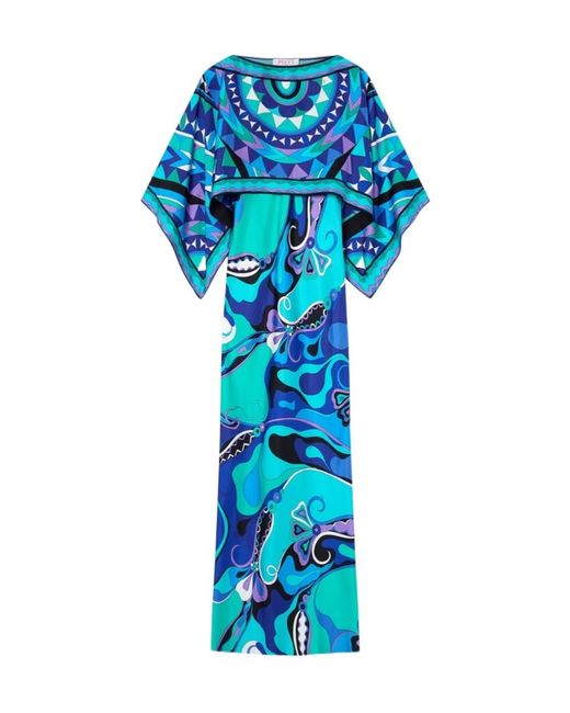 Emilio Pucci Blue Pucci Geometric Print Long Dress