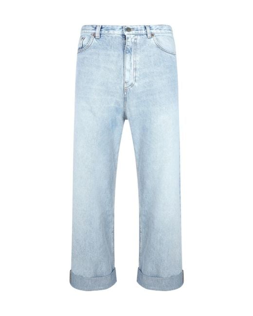 Valentino Blue Wide-Leg Cropped Jeans for men