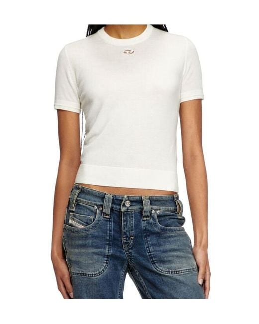 DIESEL White M-Aline Logo Embroidered Knitted Top