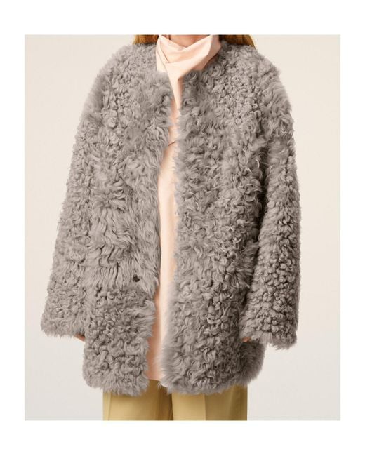 AMI Gray Shearling Short Coat
