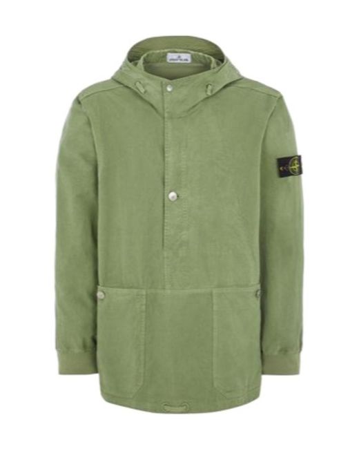 Stone Island Green Compass-Patch Twill Weave Hooded Jacket for men