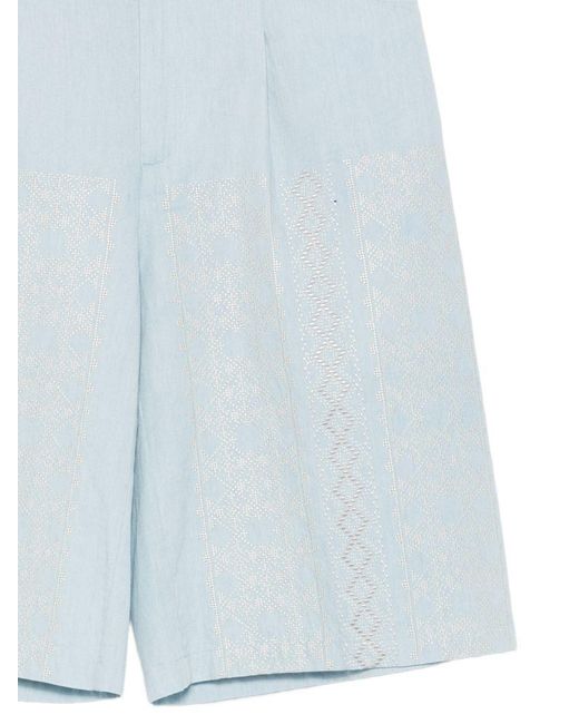 Semicouture Blue Zelda Embroidered Cotton Shorts