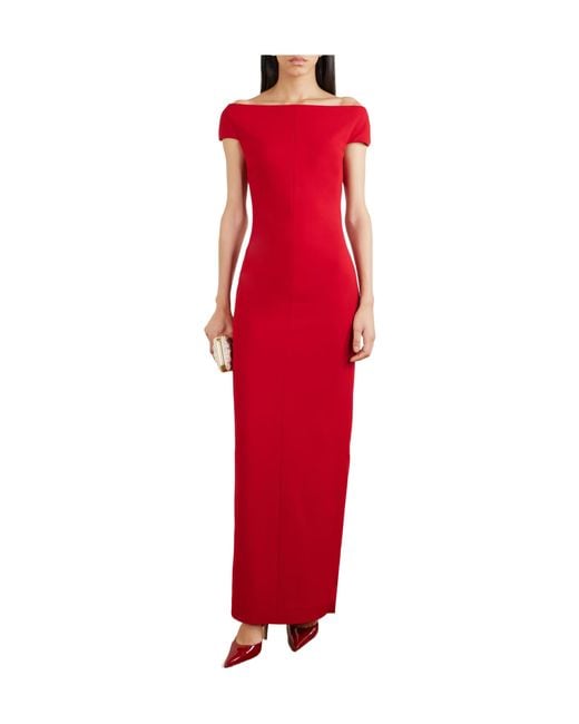 Solace London Red Off-The-Shoulder Crepe Gown