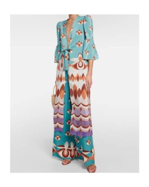 Adriana Degreas Blue Vintage Printed Silk Maxi Dress