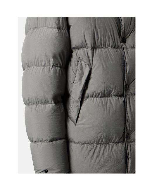 Stone Island Gray Quilted Hooded Down Jacket With Angular Flap Pockets for men