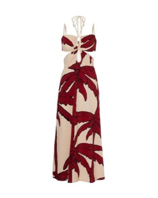 Johanna Ortiz Red Printed Cutout Midi Dress