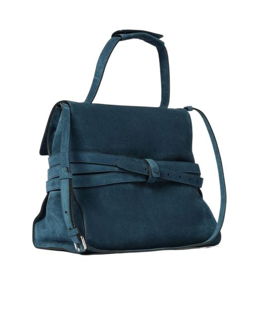 Moschino Blue Buckle-Detail Suede Tote Bag