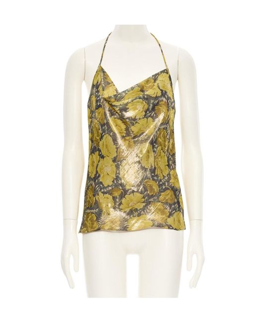 Valentino Yellow Floral-Print Cowl-Neck Blouse