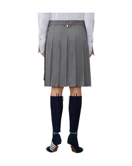 Thom Browne Gray Seersucker Pleated Mini Skirt