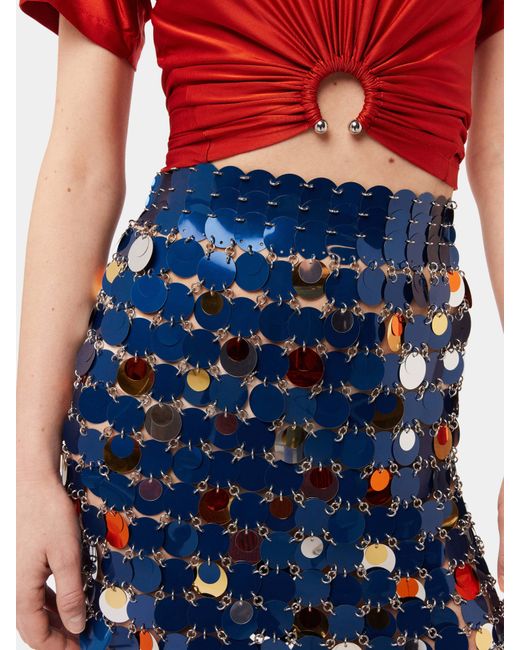 Rabanne Blue High Waisted Sequinned Midi Skirt