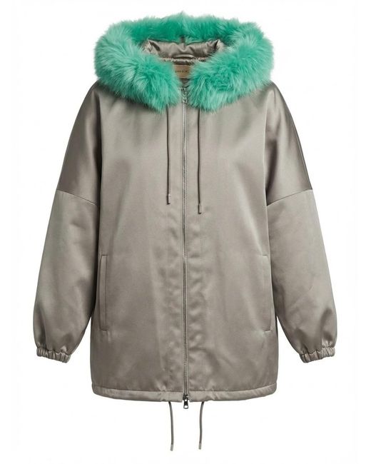 Gucci Gray Shearling Trim Hooded Jacket