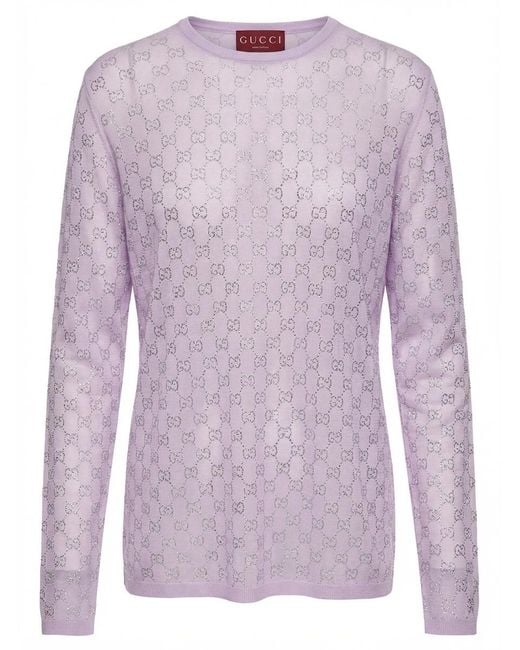 Gucci Pink Monogrammed Embellished Sweater