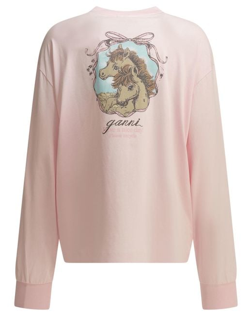 Ganni Pink Future Graphic Long Sleeve T-Shirt