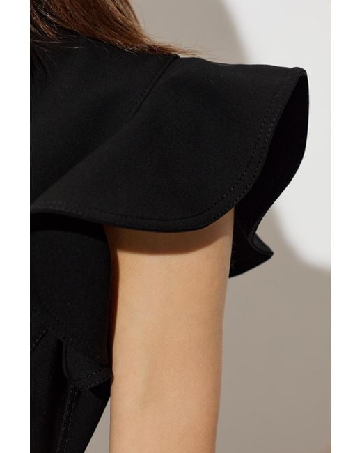 Moschino Black Ruffled V-Neck Midi Dress