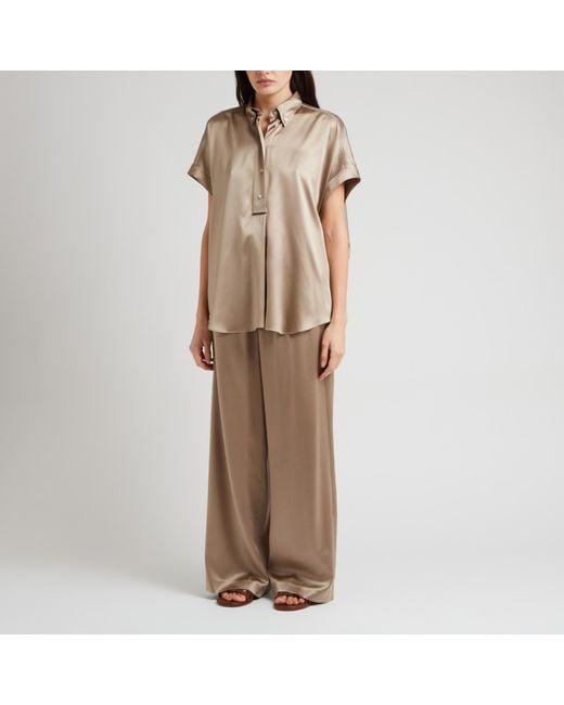 Brunello Cucinelli Natural Short-Sleeved Buttoned Blouse