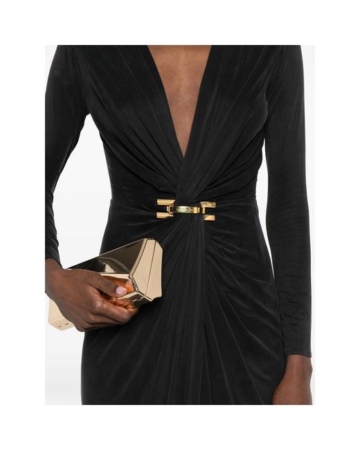 Elisabetta Franchi Black Plunging V-Neck Carpet Dress