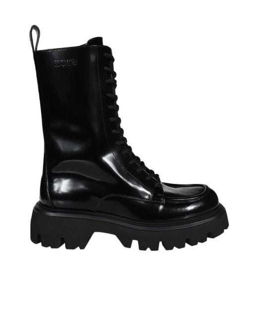 MSGM Black Round Toe Ankle Boots for men