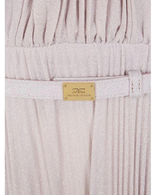Elisabetta Franchi White Belted Lurex Maxi Dress