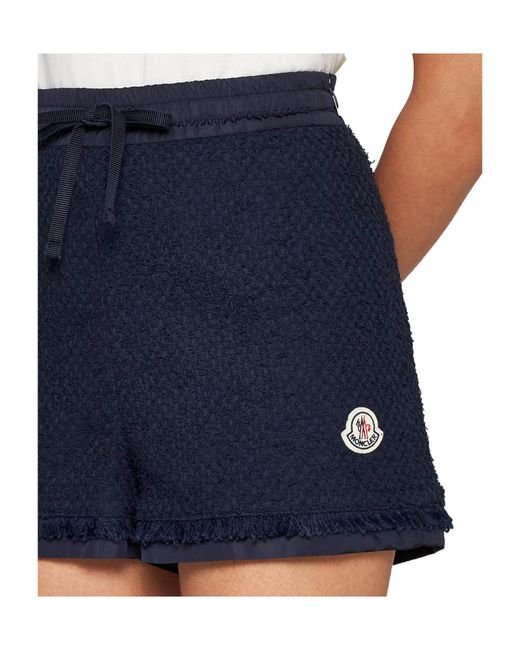 Moncler Blue Logo-Patch Tweed Shorts