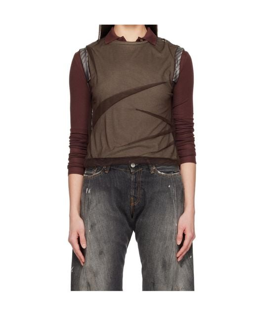 ANDERSSON BELL Green Layered Mesh Pleated Top