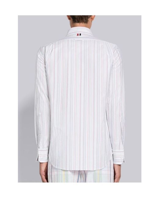 Thom Browne White University-Striped Long-Sleeved Buttoned Shirt for men