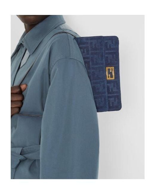 Fendi Blue Baguette Ff Flocked Chained Wallet