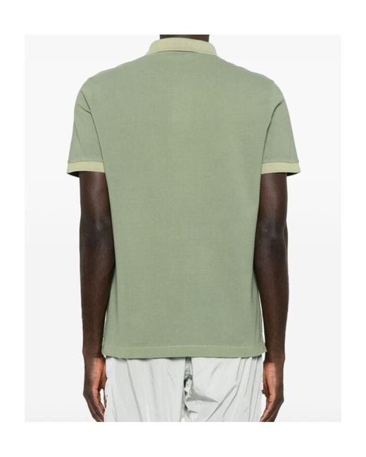 Stone Island Green Compass-Patch Buttoned Polo Shirt for men