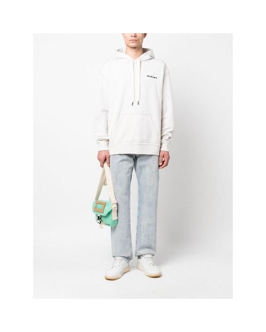 Isabel Marant White Logo Embroidered Drawstring Hoodie for men