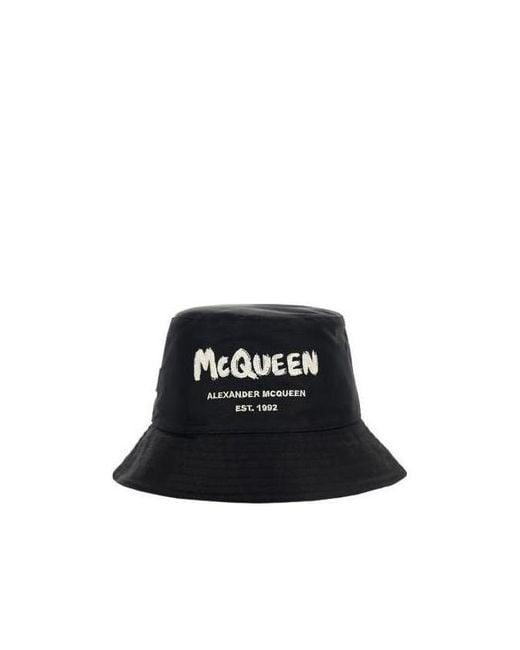McQueen Black Graffiti Logo Bucket Hat for men