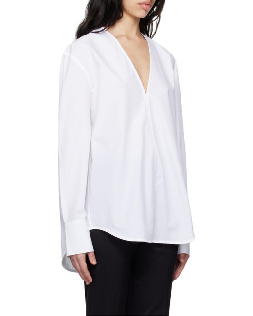 Totême  White Totême Box-Pleat Detailed V-Neck Blouse
