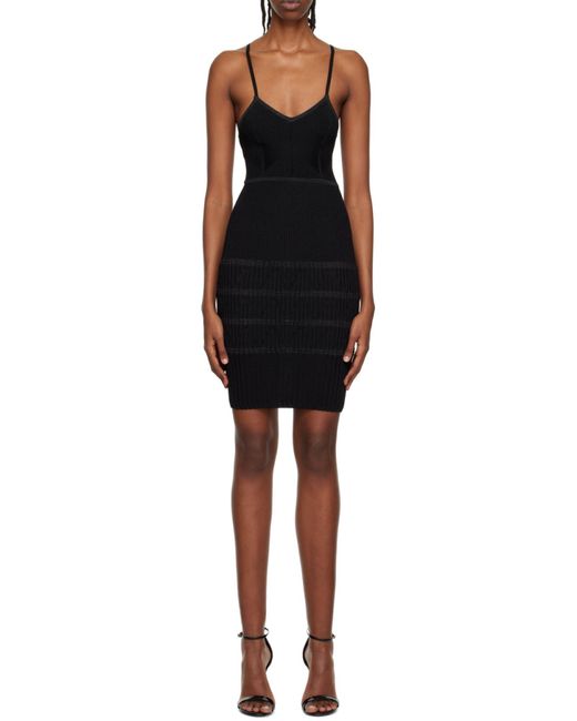 Balmain Black Ribbed V-Neck Mini Dress